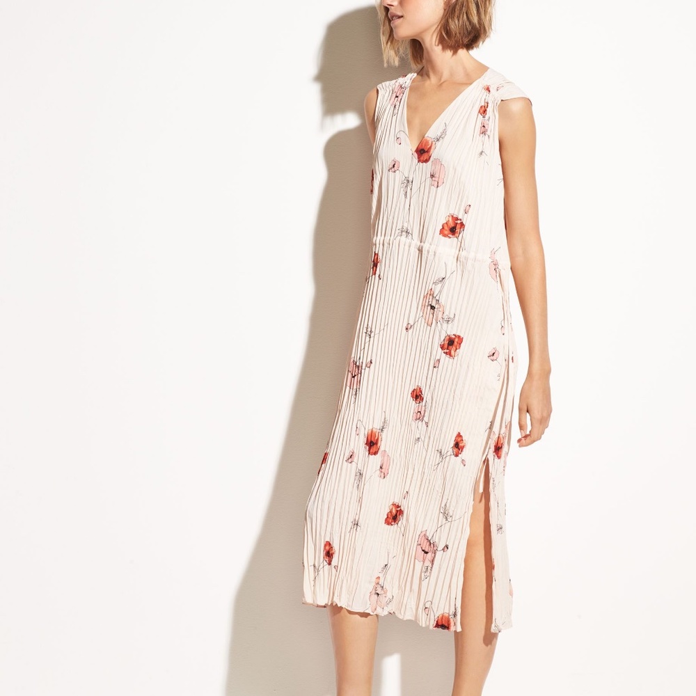 Vince Tossed Poppy Pleated Midi Dress
